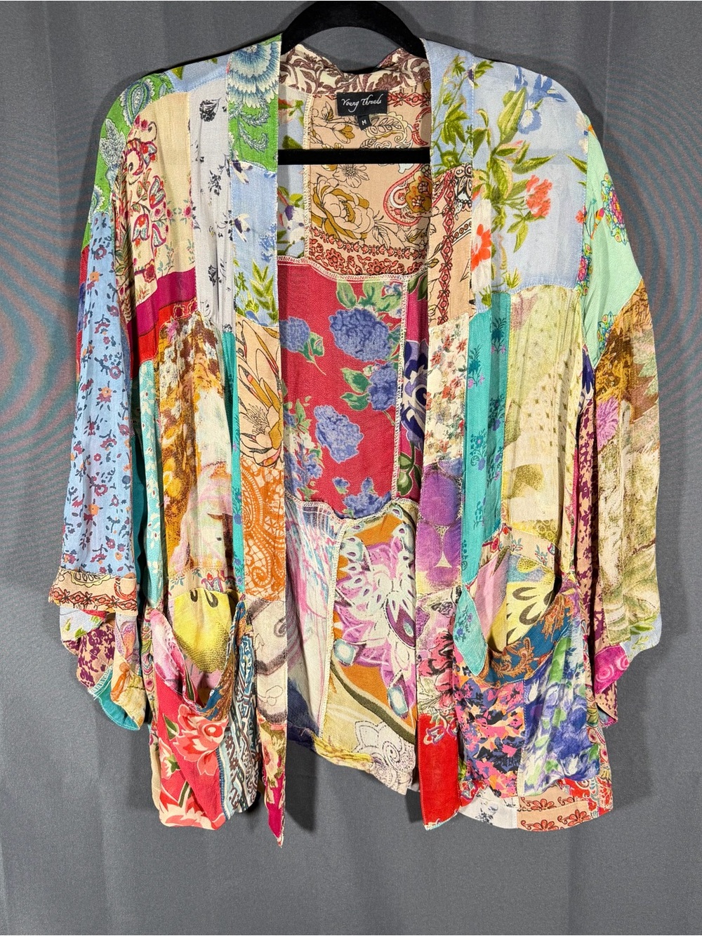 Young Threads Patchwork Kimono Boho Cardigan Mixed Print Floral Size M